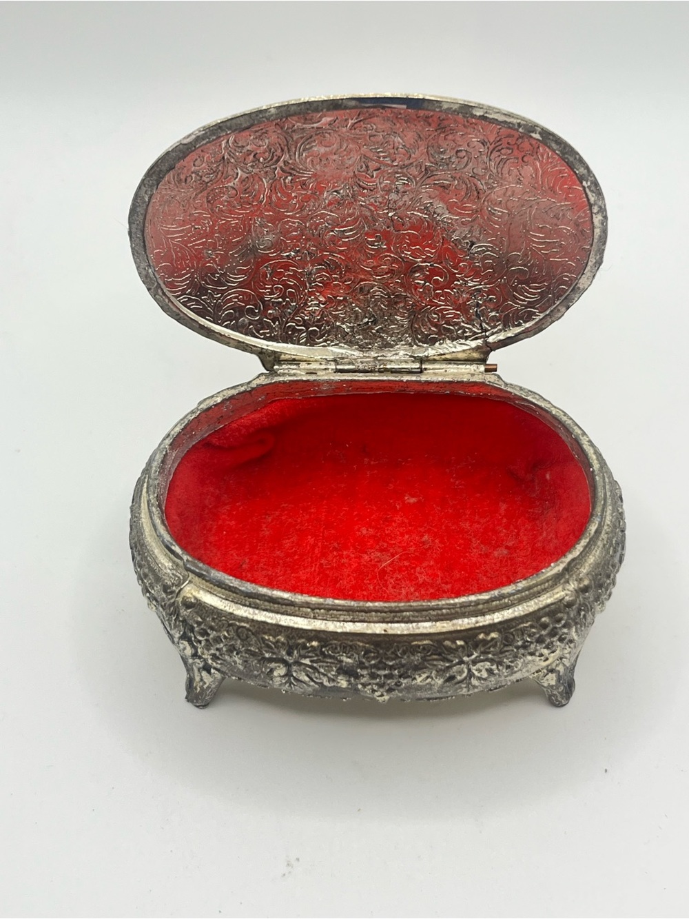 Small Antique Jewelry Casket Red Velvet Lining